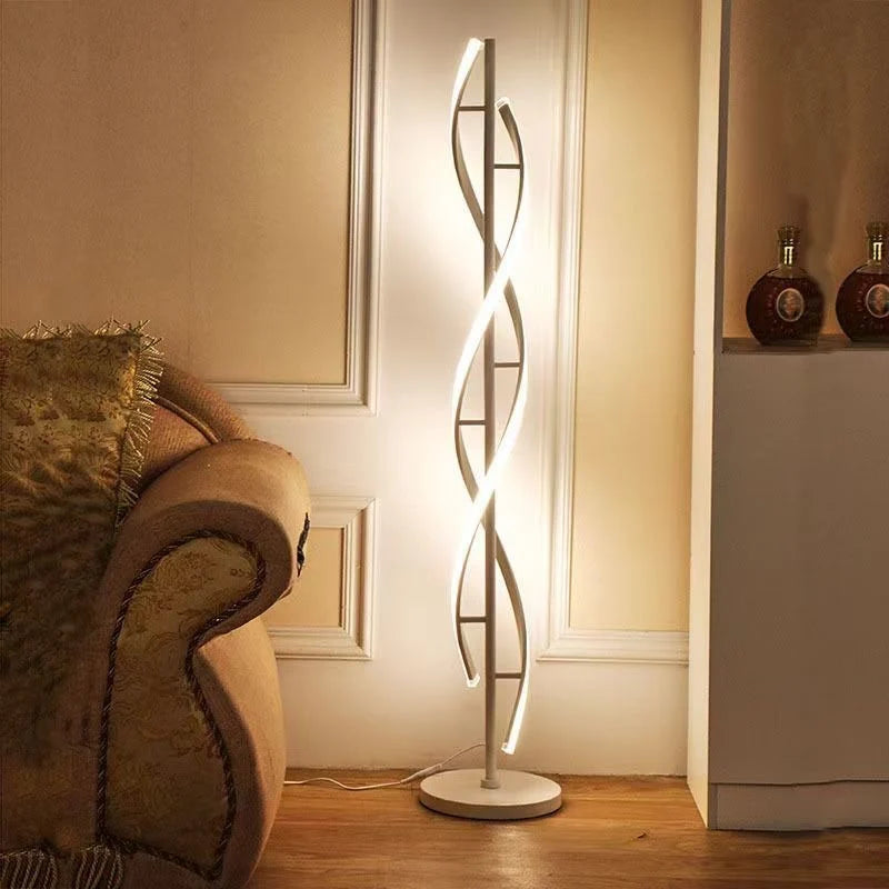 Floor Lamp Sculptural Spiral Design Dimmable LED-Compatible Lighting