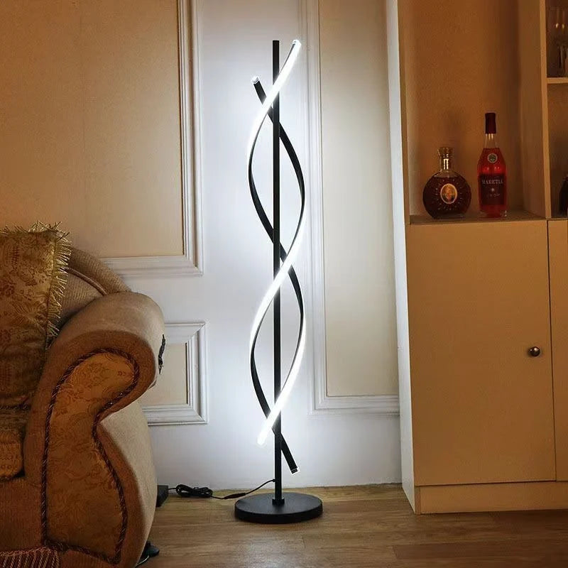 Floor Lamp Sculptural Spiral Design Dimmable LED-Compatible Lighting