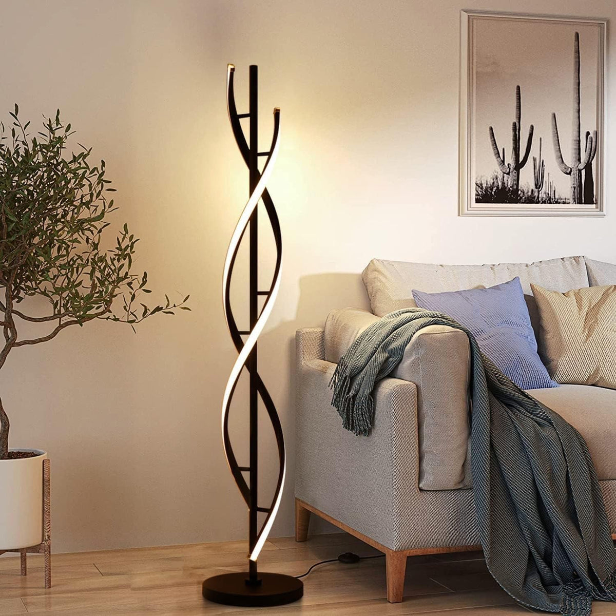 Floor Lamp Sculptural Spiral Design Dimmable LED-Compatible Lighting