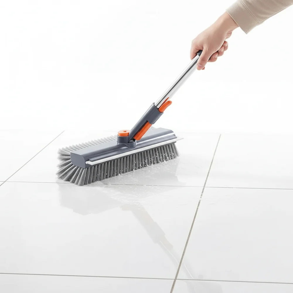 Floor Scrub Brush Long-Handle Pivoting Head & Stiff Bristles