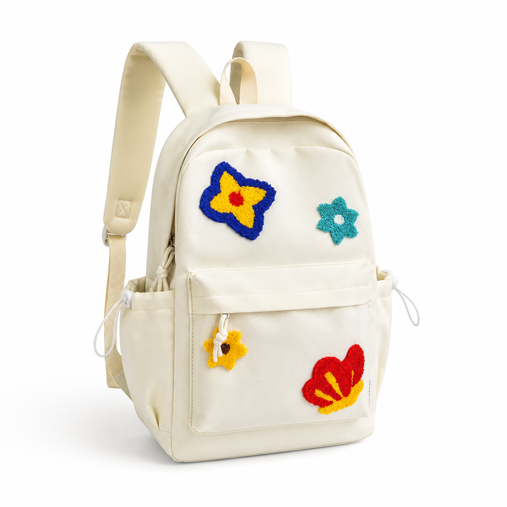 Floral Embroidered Durable Fabric & Padded Straps School Backpack