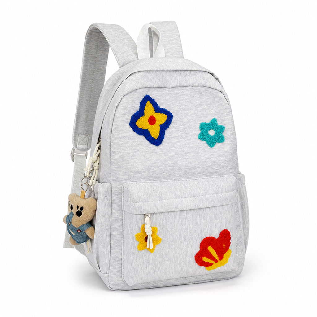 Floral Embroidered Durable Fabric & Padded Straps School Backpack