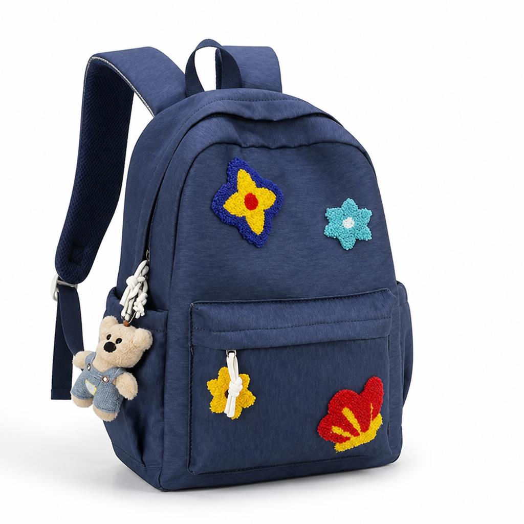 Floral Embroidered Durable Fabric & Padded Straps School Backpack