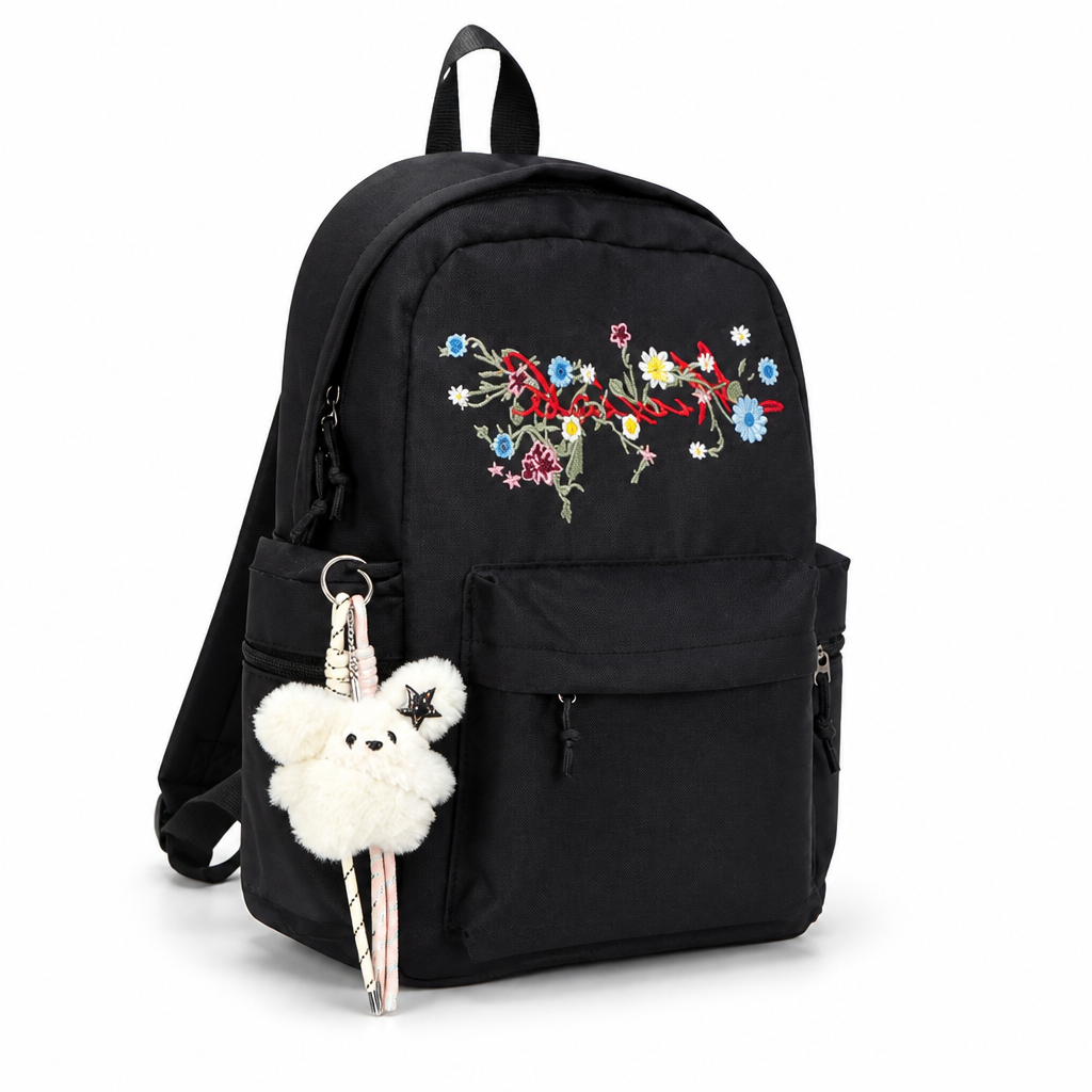 Floral Embroidered Multi-Compartment School Backpack