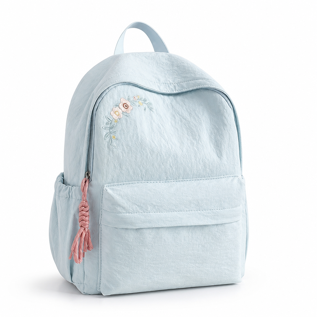 Floral Embroidered Multi-Pocket School Backpack