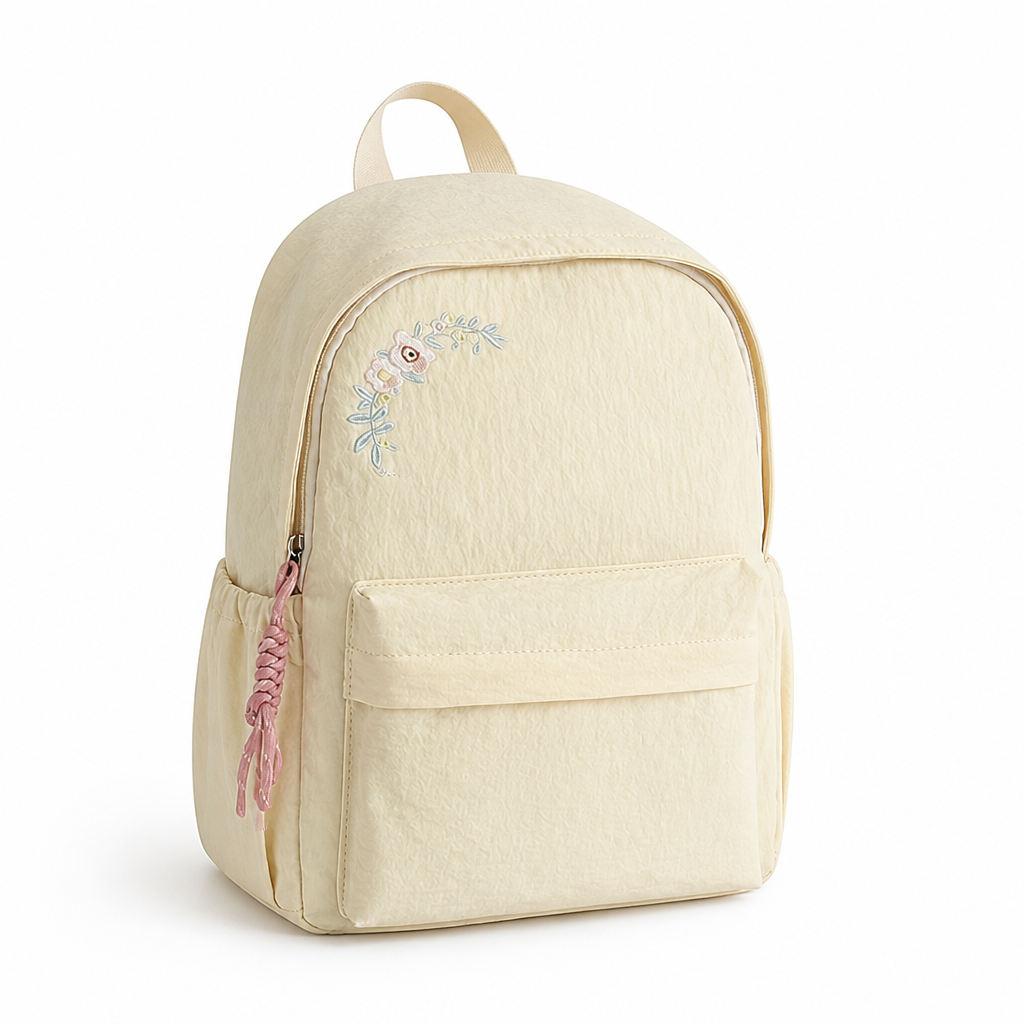 Floral Embroidered Multi-Pocket School Backpack