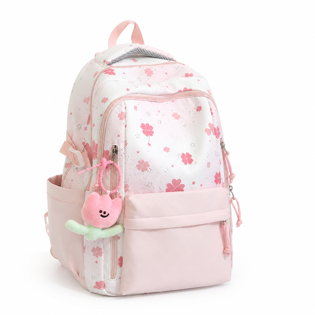 Floral Print Spacious Backpack With Adjustable Padded Straps