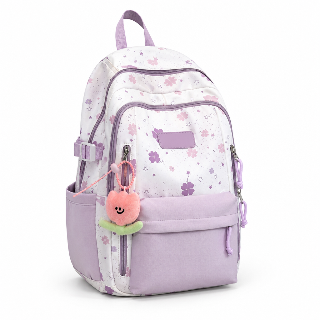 Floral Print Spacious Backpack With Adjustable Padded Straps