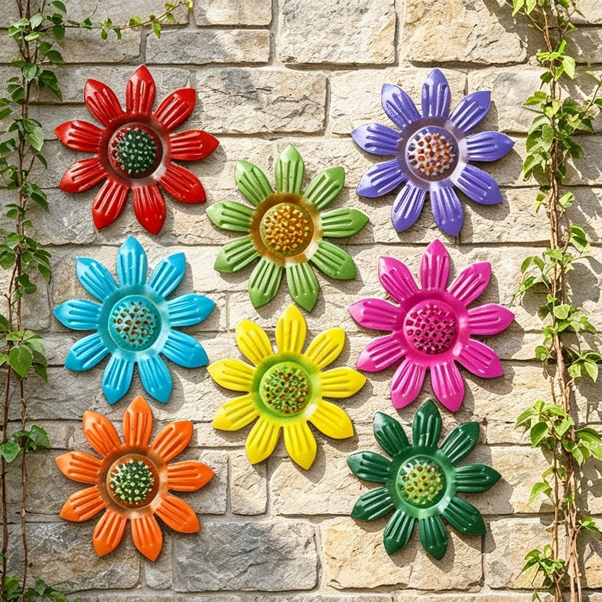 Flower Wall Decor Iron 3D Daisy Weather-Resistant