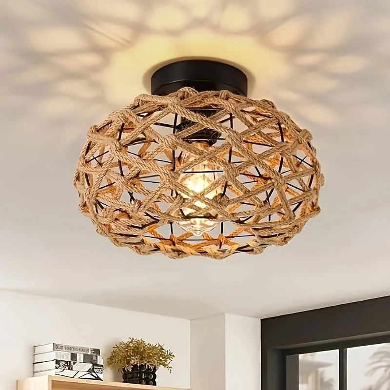 Flush Ceiling Light Handwoven Hemp Rope