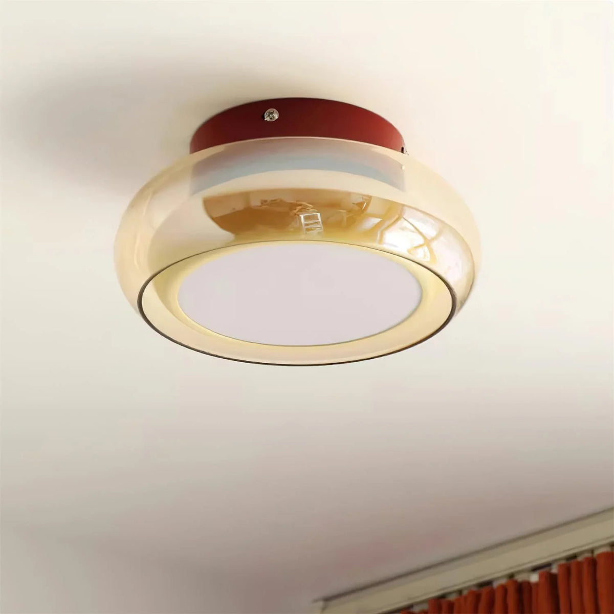 Flush Ceiling Light Mid-Century Textured Glass Diffuser