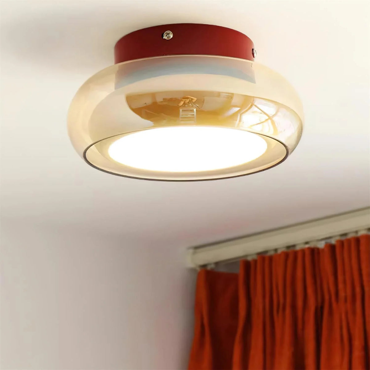 Flush Ceiling Light Mid-Century Textured Glass Diffuser