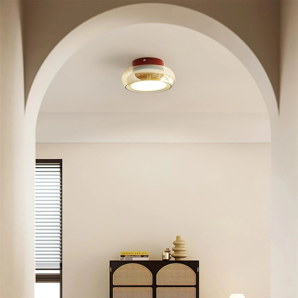 Flush Ceiling Light Mid-Century Textured Glass Diffuser