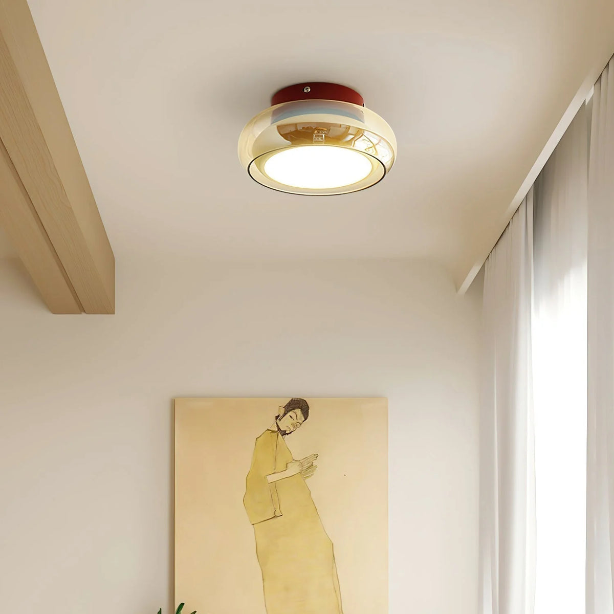 Flush Ceiling Light Mid-Century Textured Glass Diffuser