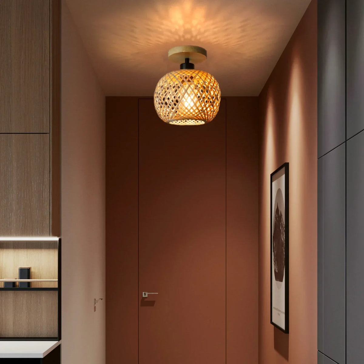 Flush Mount Ceiling Light Handwoven Bamboo Integrated LED