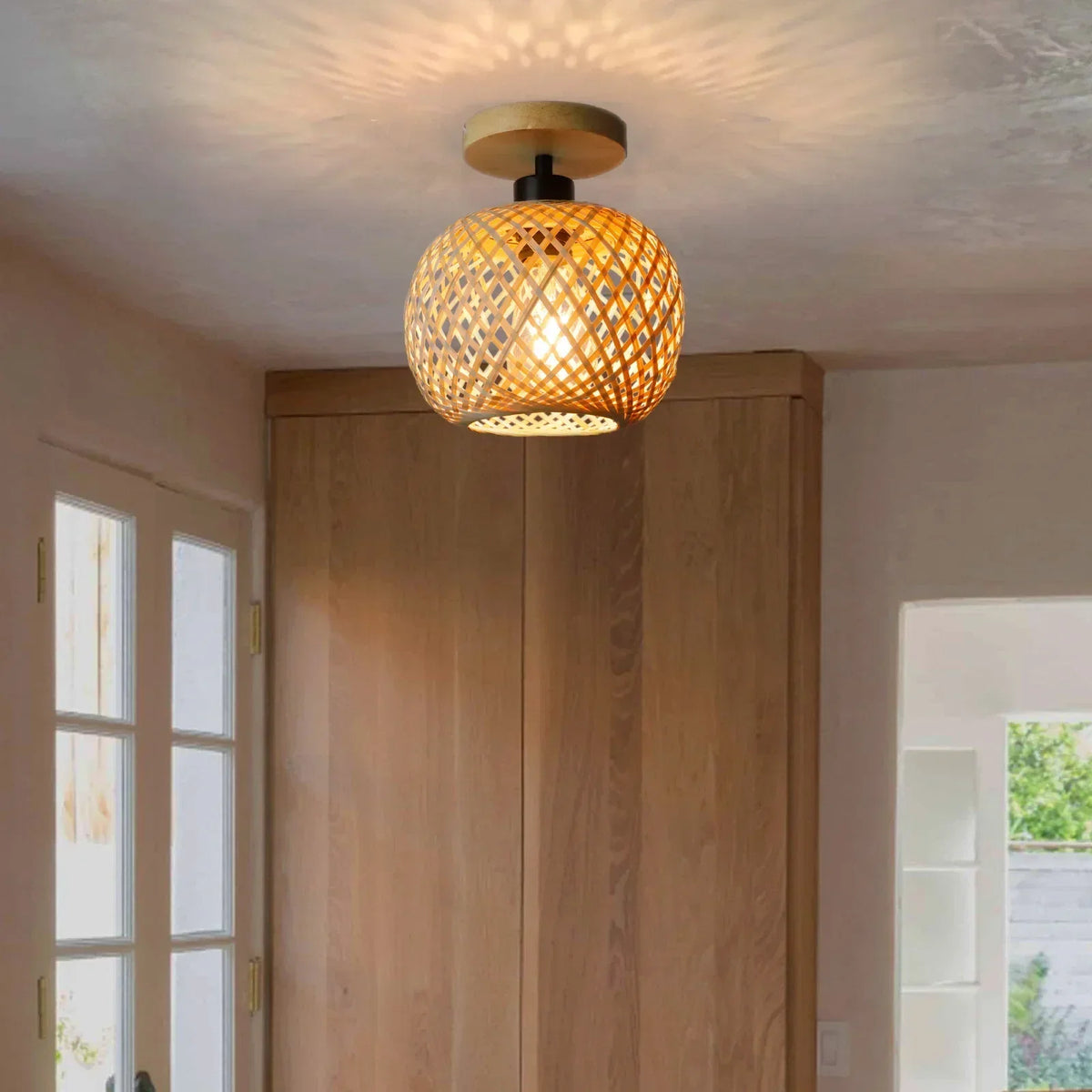 Flush Mount Ceiling Light Handwoven Bamboo Integrated LED