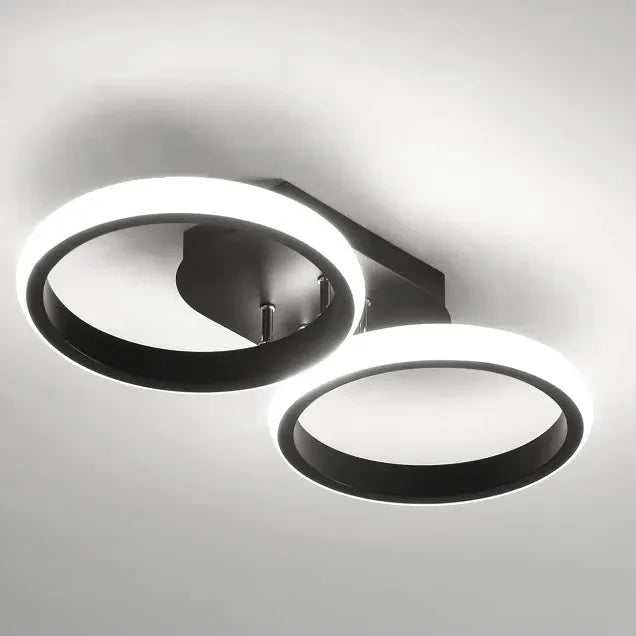 Flush-Mount Ceiling Light Integrated LED Black Metal & Opal Diffuser
