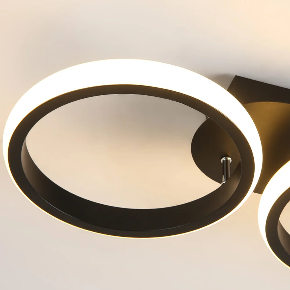 Flush-Mount Ceiling Light Integrated LED Black Metal & Opal Diffuser