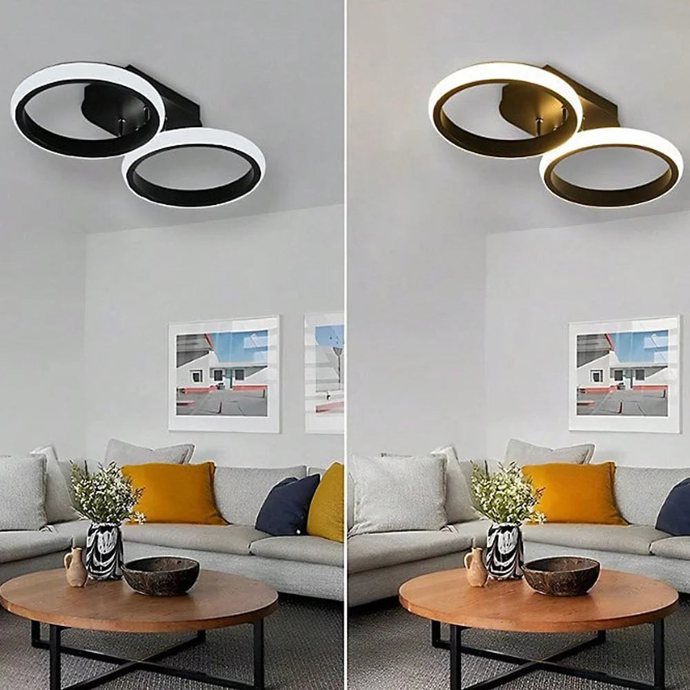 Flush-Mount Ceiling Light Integrated LED Black Metal & Opal Diffuser