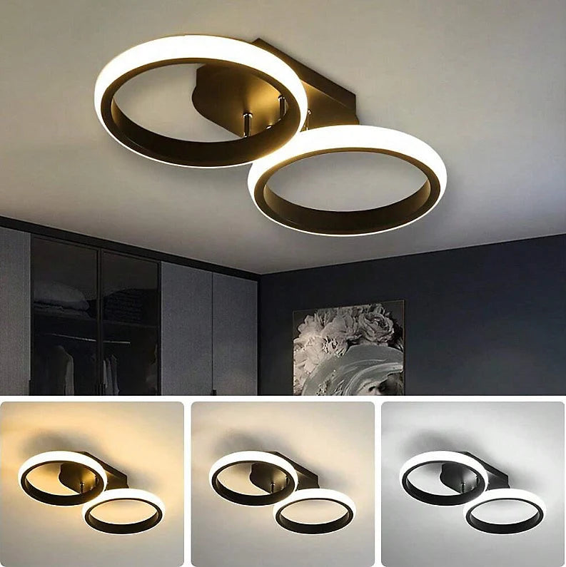 Flush-Mount Ceiling Light Integrated LED Black Metal & Opal Diffuser