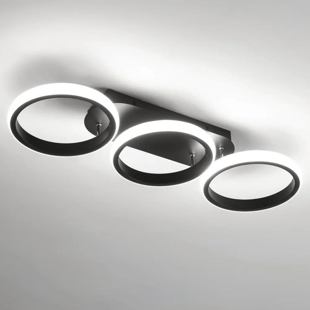 Flush-Mount Ceiling Light Integrated LED Black Metal & Opal Diffuser