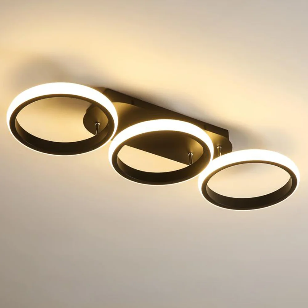 Flush-Mount Ceiling Light Integrated LED Black Metal & Opal Diffuser