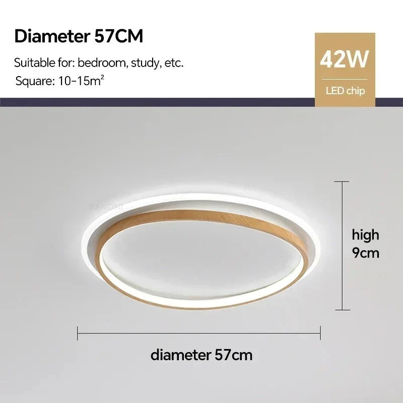 Flush Mount Ceiling Light Walnut Ring Integrated Color-Adjustable LED
