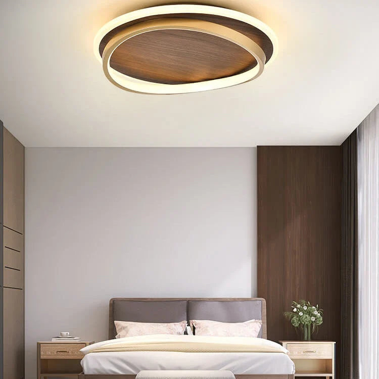 Flush Mount Ceiling Light Walnut Ring Integrated Color-Adjustable LED