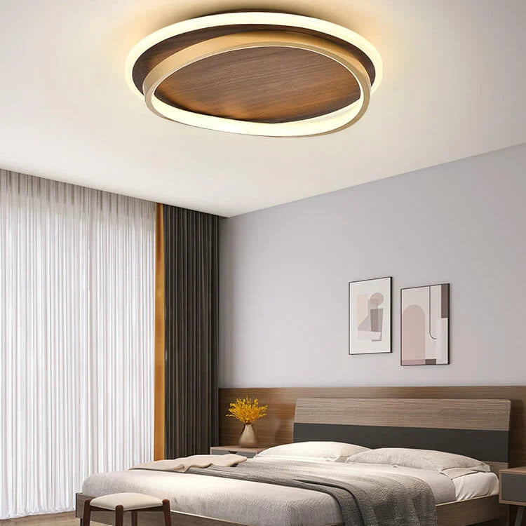 Flush Mount Ceiling Light Walnut Ring Integrated Color-Adjustable LED