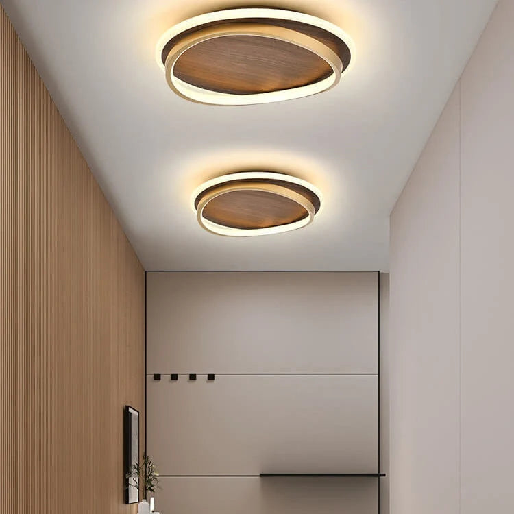 Flush Mount Ceiling Light Walnut Ring Integrated Color-Adjustable LED