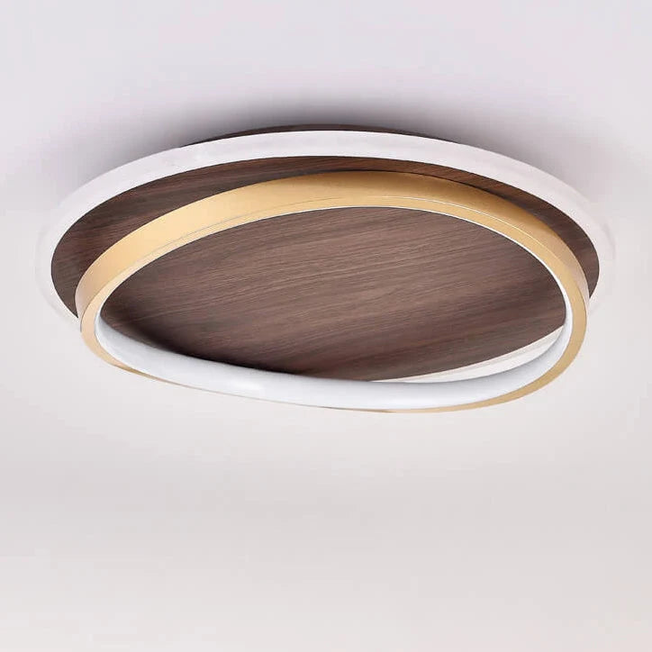 Flush Mount Ceiling Light Walnut Ring Integrated Color-Adjustable LED
