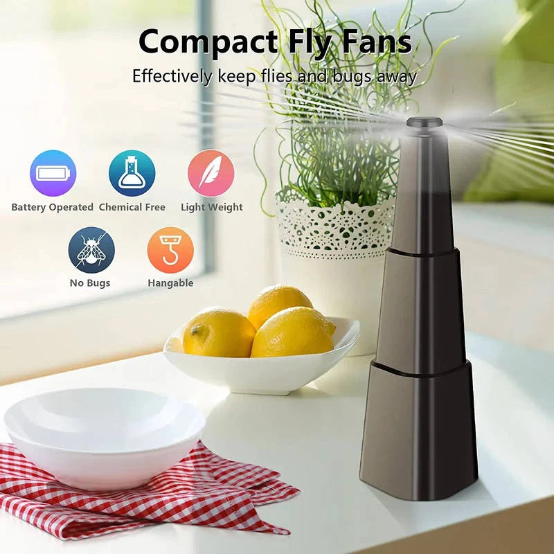 Fly Repellent Fan Holographic Blades Battery-Powered Chemical-Free