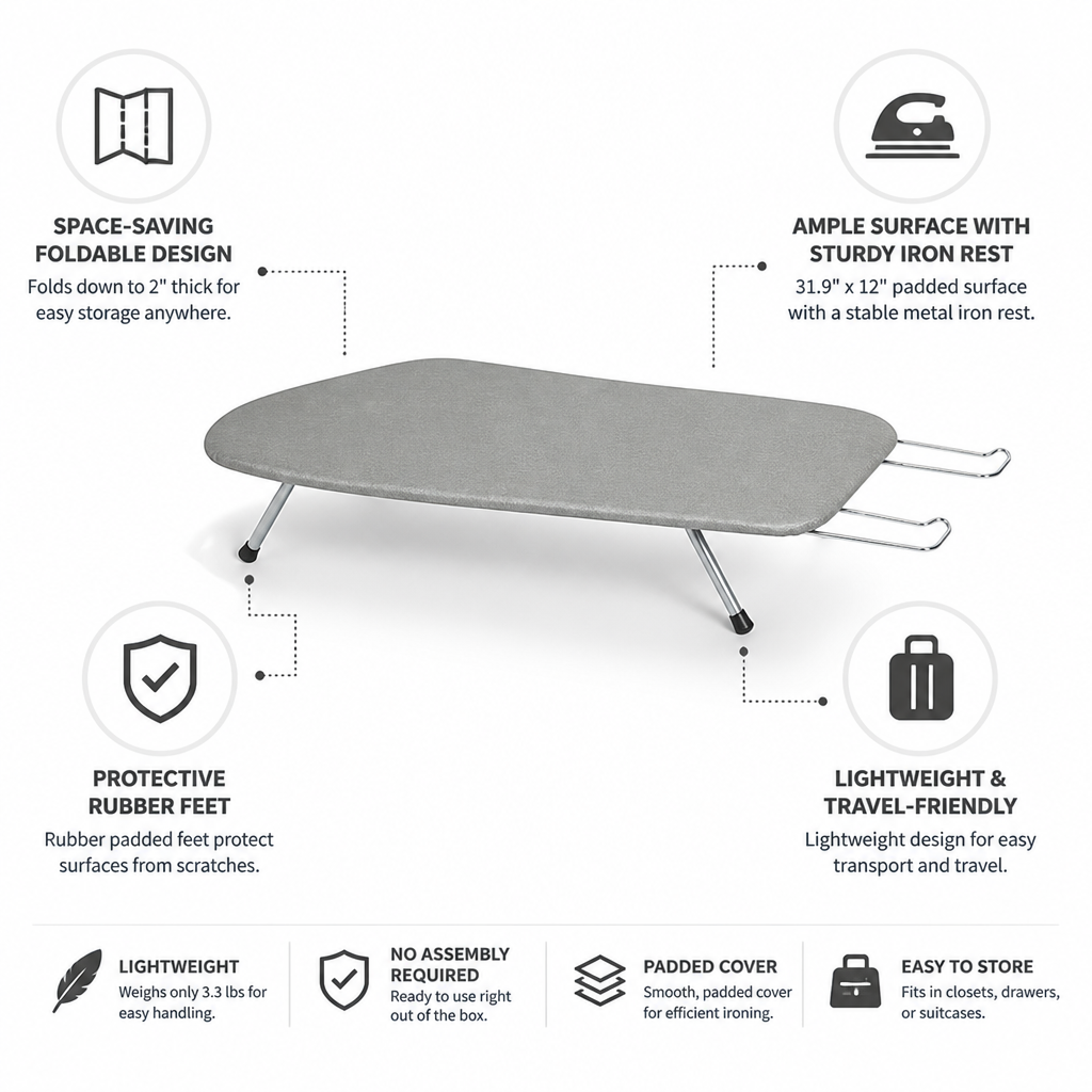Foldable Tabletop Ironing Board With Iron Rest