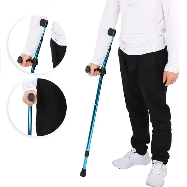 Folding Crutch Height Adjustable Ergonomic Grip & Non-Slip Tip