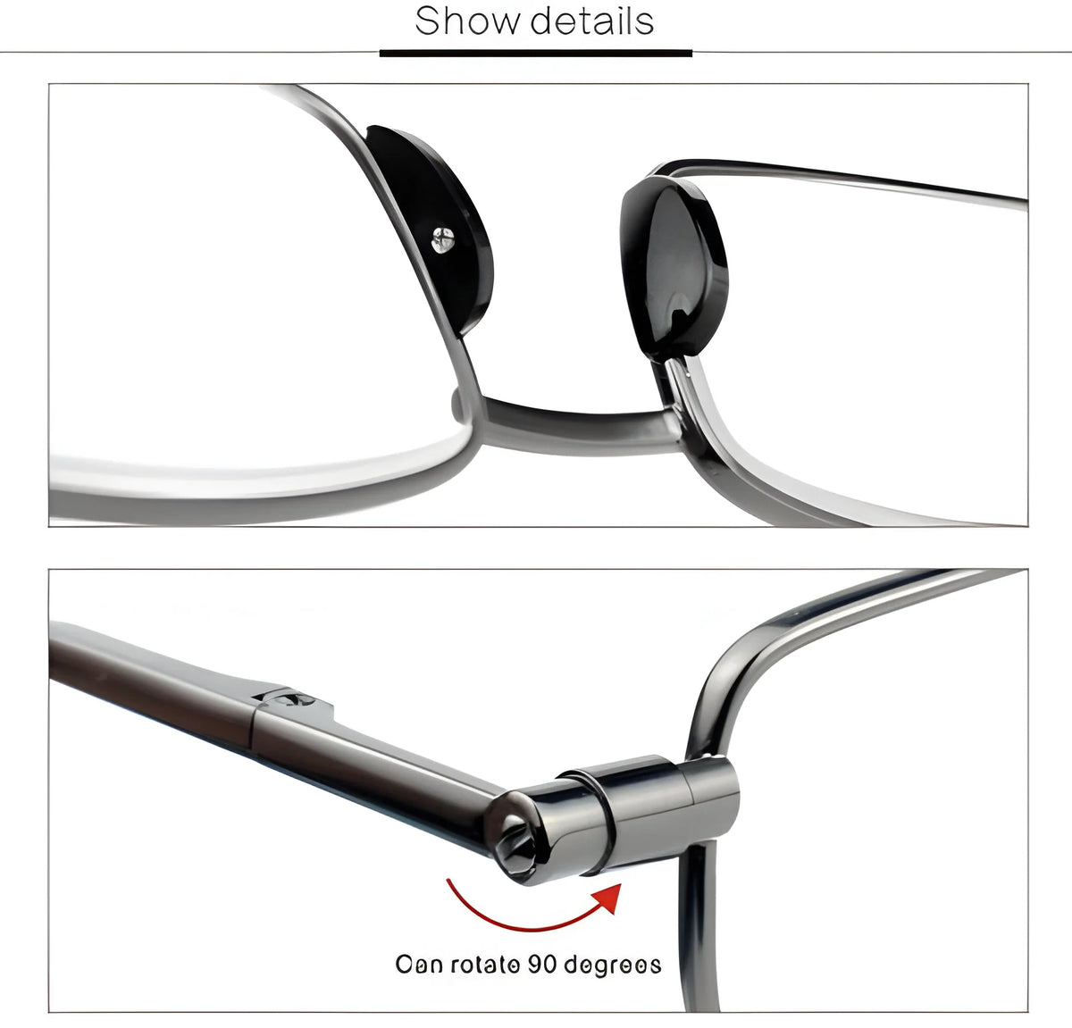 Folding Reading Glasses Stainless Steel 90 Degree Spring Hinge