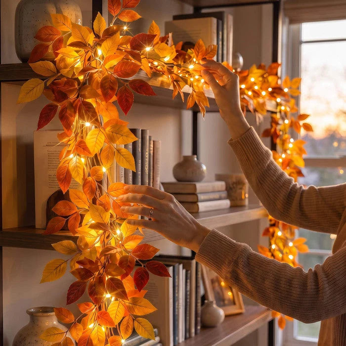 Foliage Garland Warm Golden Lights Battery-Powered 6 Ft