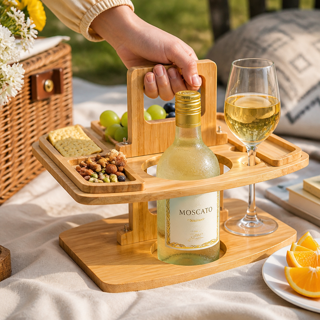 Food-Safe Natural Wood Foldable Picnic Table (With Drink Holders)