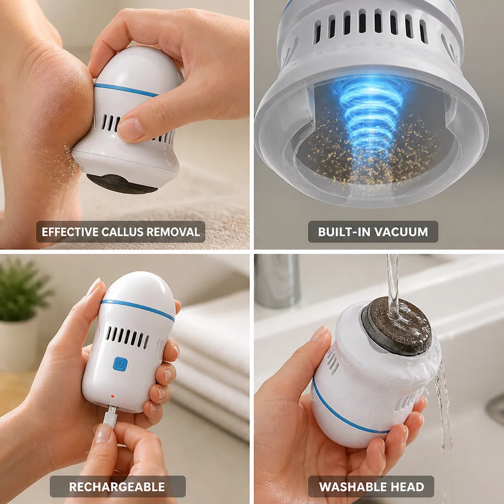Foot Callus Remover Rechargeable Built-In Vacuum Dual Grinding Heads