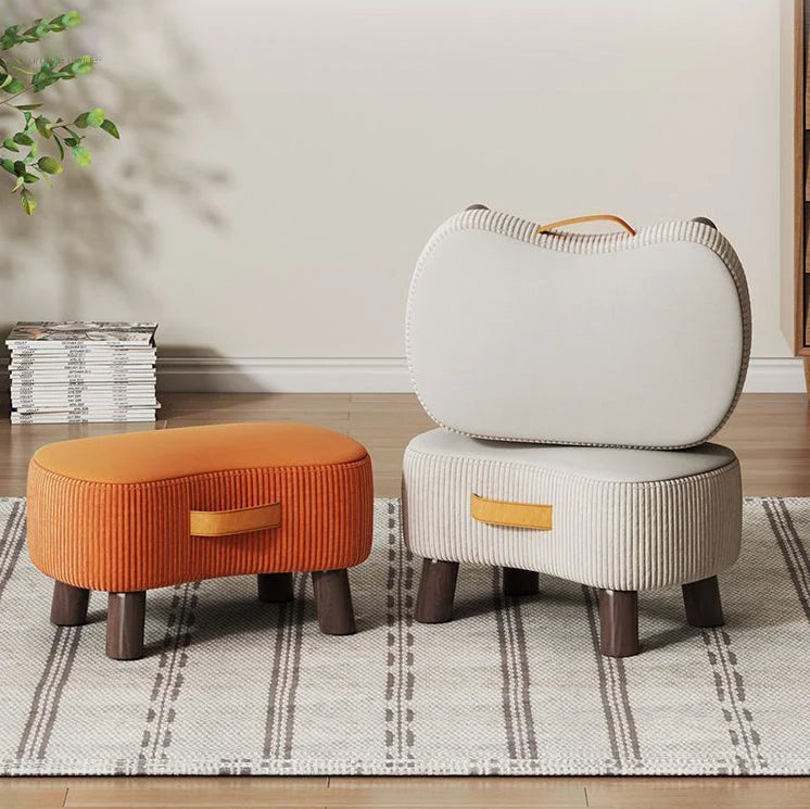 Footstool Pine Wood Frame Cushioned Stackable Seat