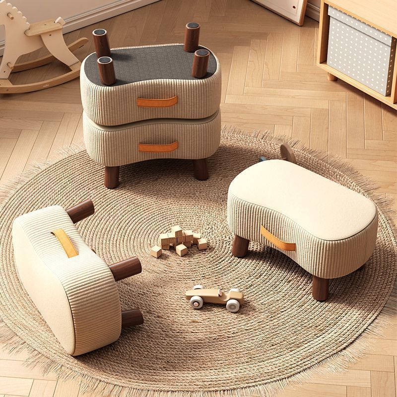 Footstool Pine Wood Frame Cushioned Stackable Seat