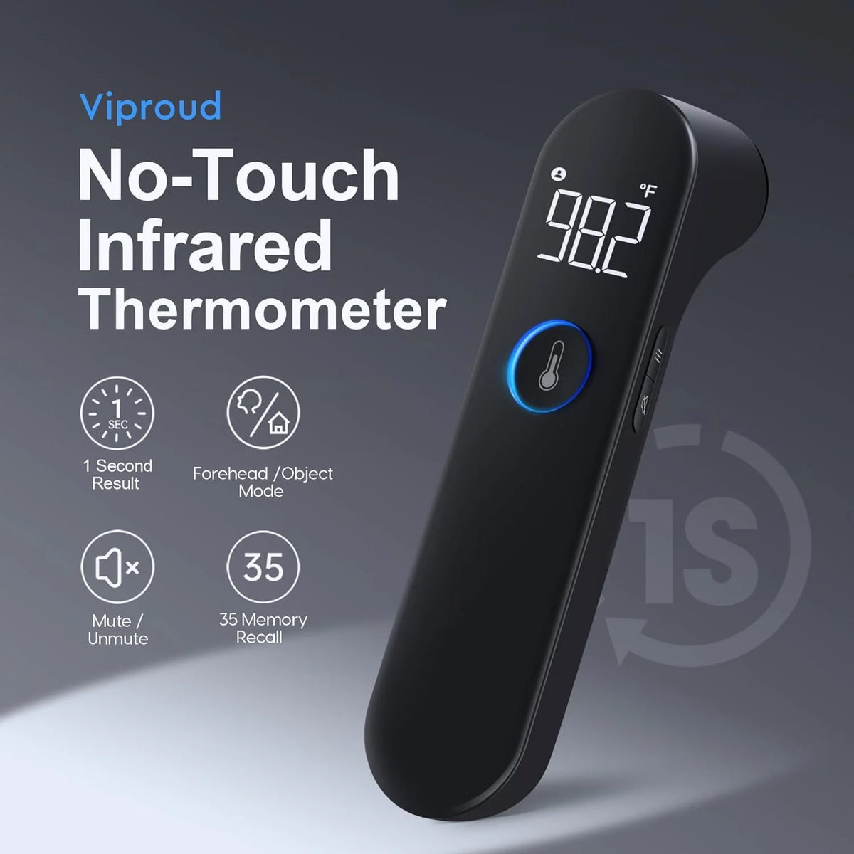 Forehead Thermometer No-Touch Infrared 1-Second Color-Coded LED
