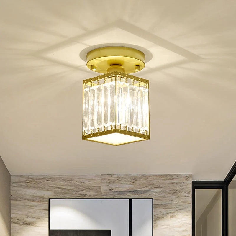 Foyer Ceiling Light Crystal Semi-Flush Low-Profile