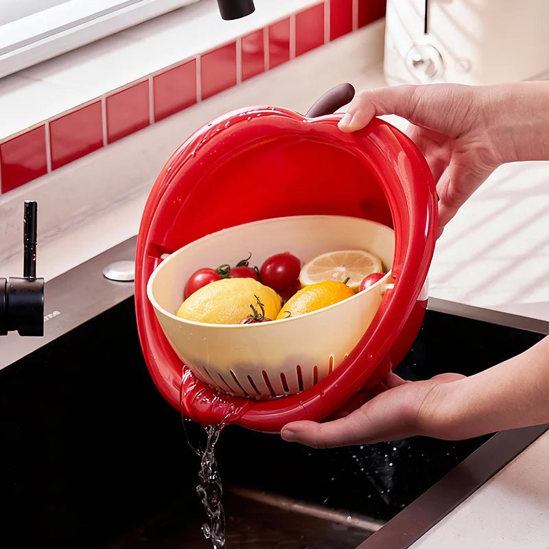 Fruit Drain Basket Double-Layer Removable Strainer Stackable