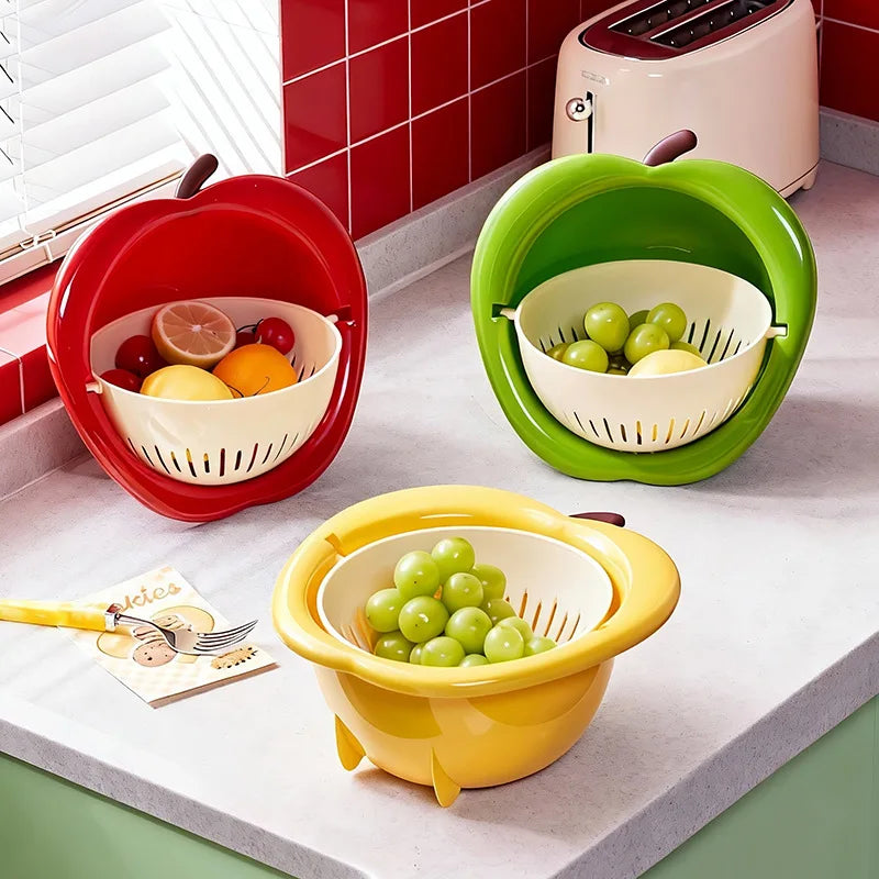 Fruit Drain Basket Double-Layer Removable Strainer Stackable