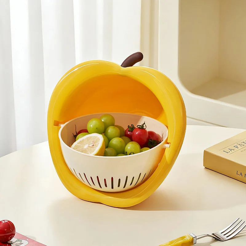 Fruit Drain Basket Double-Layer Removable Strainer Stackable