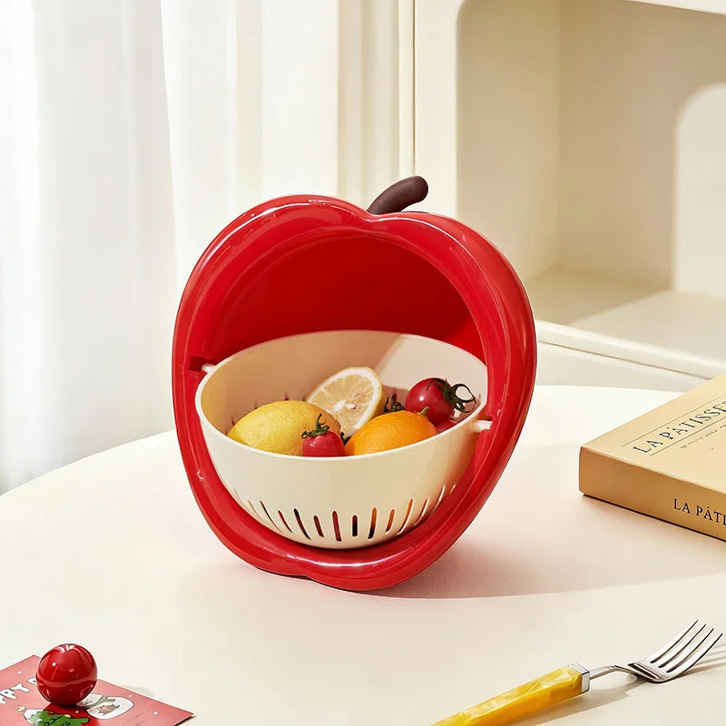 Fruit Drain Basket Double-Layer Removable Strainer Stackable