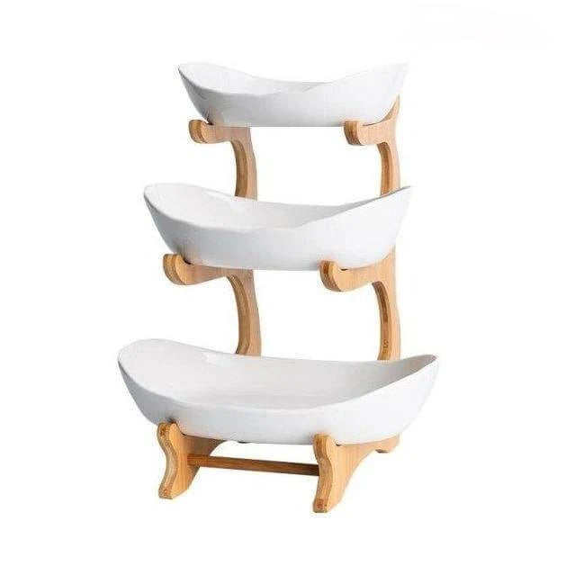 Fruit Serving Stand Tiered Bamboo Support Space-Saving Countertop Display