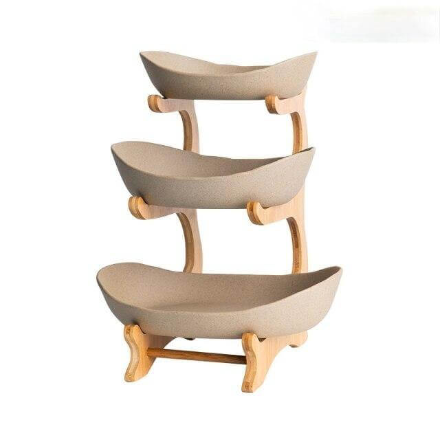 Fruit Serving Stand Tiered Bamboo Support Space-Saving Countertop Display