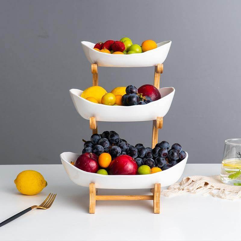 Fruit Serving Stand Tiered Bamboo Support Space-Saving Countertop Display