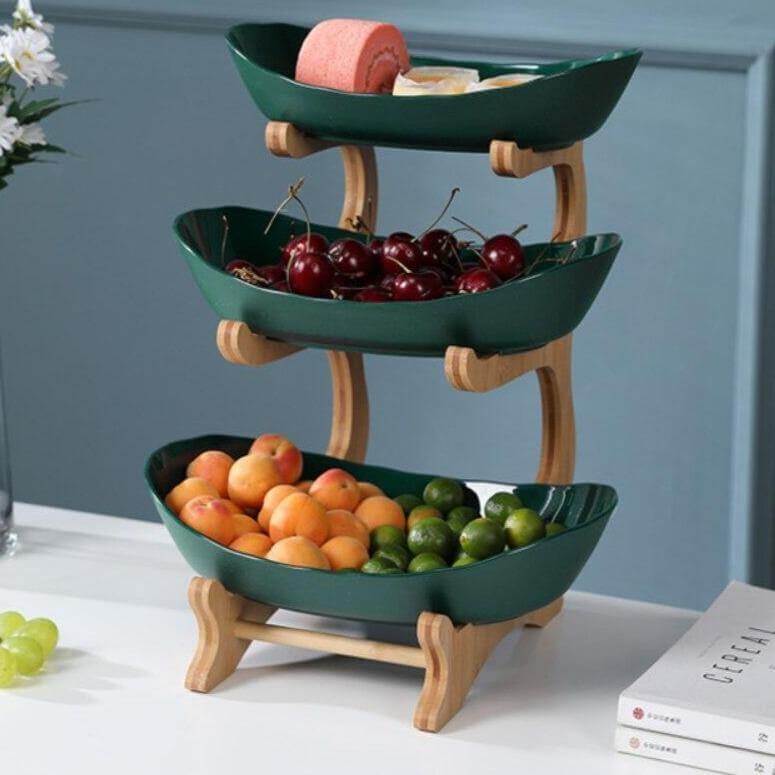 Fruit Serving Stand Tiered Bamboo Support Space-Saving Countertop Display
